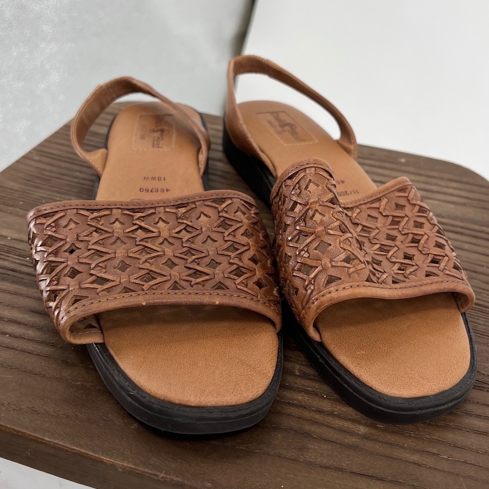 Duck Head Woven Leather Slingback Sandals Brown 10WW Made in Brazil - Picture 2 of 7